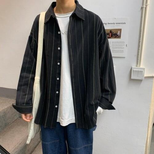 2021 Mens Stripe Printing Wash Cotton Loose Coats Long Sleeve Hawaiian Shirt French Cuff Mens Fashion Shirts Camisa Masculina