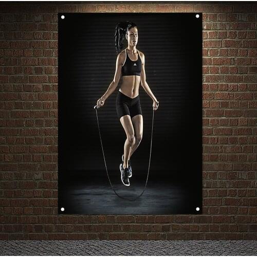 Man Muscular Body Wall Hanging Workout Inspirational Banners Flags Canvas Painting Run Yoga Dumbbells Fitness Poster Home Decor