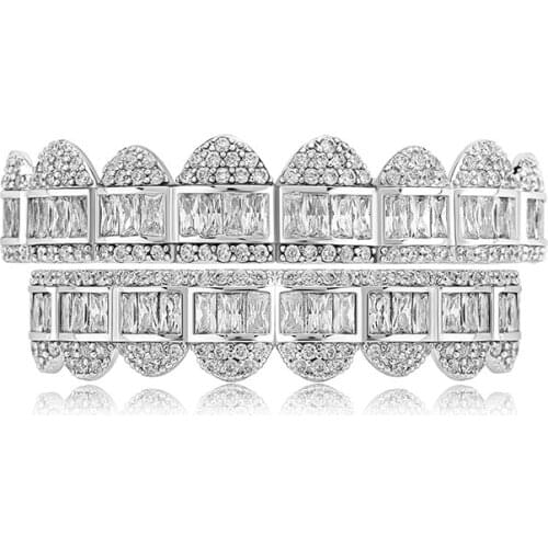 Baguette Set Teeth Grillz New Arrival Top & Bottom 2 Colors Hip Hop Jewelry Gift For Men Women