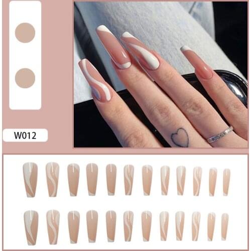 Ins Style Stripe Printed Nail Patch Coffin Ballet Wearable Full Cover False Nails Patch Nail Art Decorations Press on Nail Tips