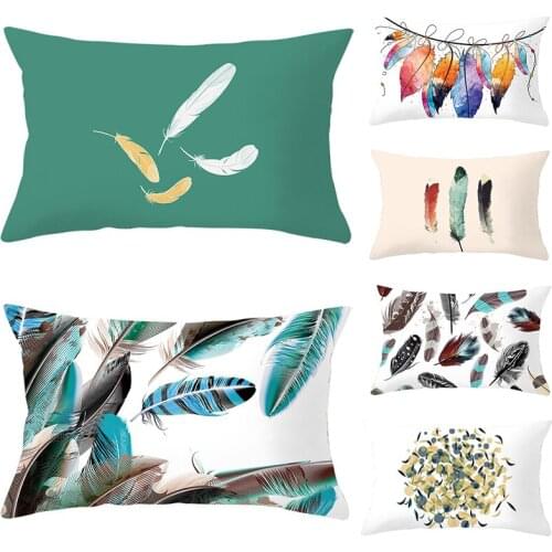 Feather Digital Printed Pillowcase Peach Skin Waist Pillowcase Cushion Cover Home Decor Pillow Case Home Decoration Pillowclips