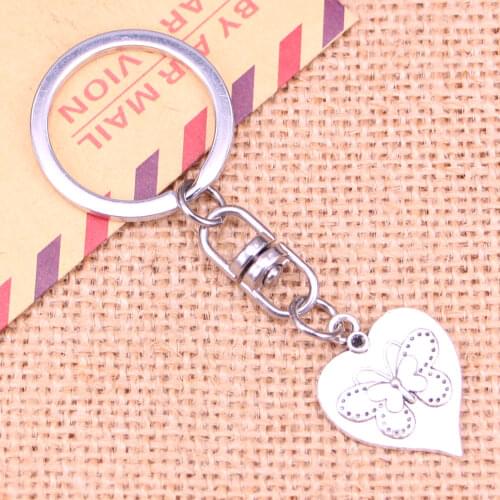 New Fashion Keychain 25x20mm heart butterfly Pendants DIY Men Jewelry Car Key Chain Ring Holder Souvenir For Gift