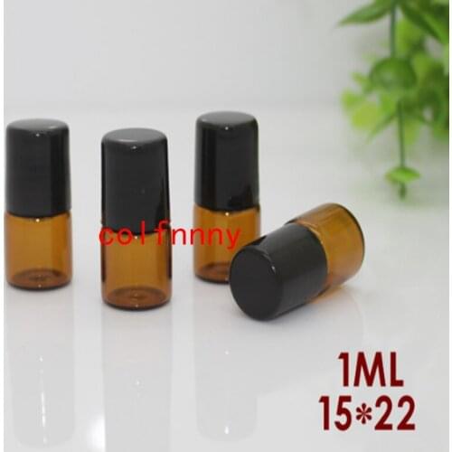 New 1ml 2ml amber roll on roller bottles for essential oil roll-on refillable perfume bottle deodorant containers with black lid