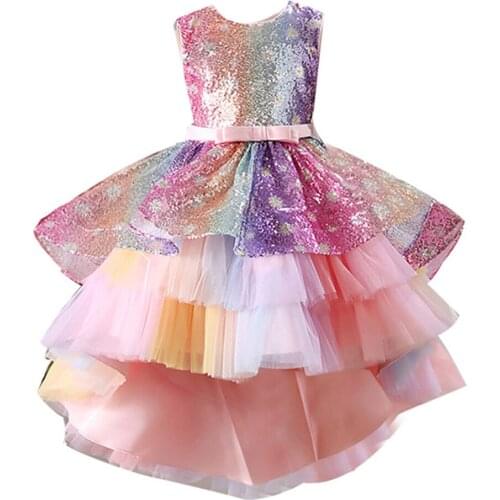 KEAIYOUHUO 2021 New Baby Girls Floral Sequins Princess Dress Ball Gown Tutu Trailing Birthday Party Dresses 3-12 Year Old Girls