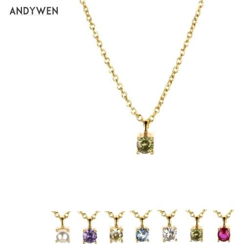 ANDYWEN Winter 925 Sterling Silver Olive Zircon CZ Charm Pendiente Necklace Women Fashion Luxury Jewelry Long Chain Choker