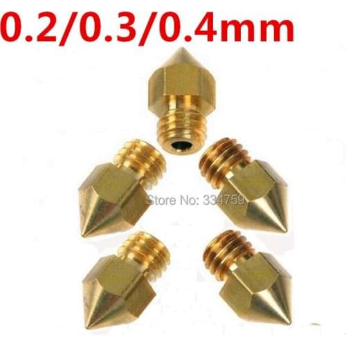 5pcs 0.2/0.3/0.4mm Mixed Sizes Nozzle Extruder Print Head For 1.75MM MK8 Makerbot or metal working