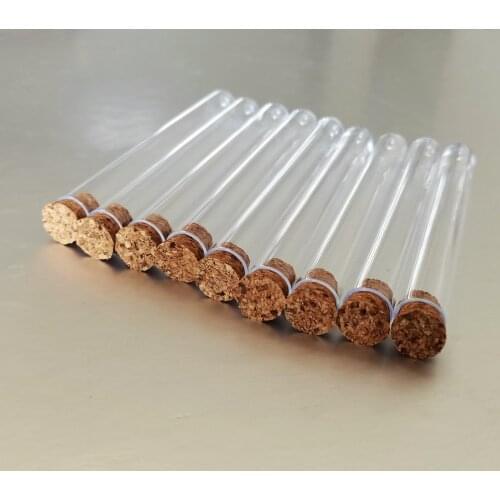 24pcs/Lot 12*100mm 8ml Plastic Test Tube with Cork Stopper Round Bottom Reagent Reaction Vessel For Laboratory or Wedding Gift