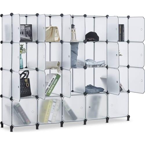 20/12 Cube Storage Organizer with Doors Portable Cube Closet Wardrobe DIY Modular Cabinet Shelf for Clothes Book Shoe Toy[US-W]