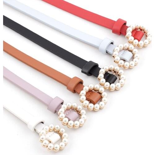 2020 New Lady Imitation Leather Belt Korean Pop Fashionable Sweet Pearl Buckle Decorative Trendy Slender 107cm Female Belt
