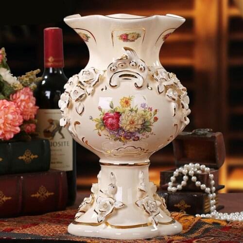 Luxury fashion gold rim porcelain ceramic table flower vase