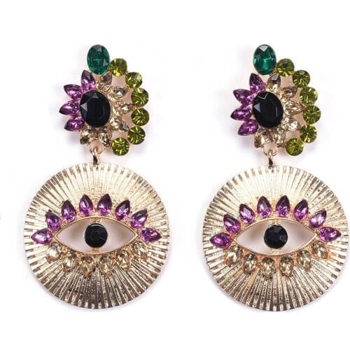 Luxury Crystal Rhinestone Large Long Earrings Women Brand ZA Earrings Jewelry Trend Big Circle Eyes Dangle Drop Earrings Woman