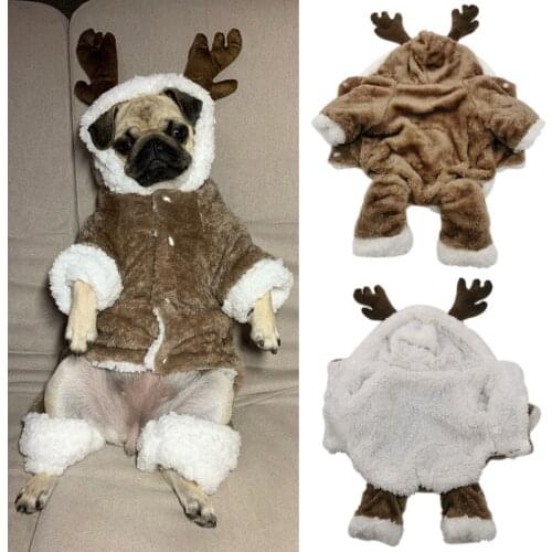 Halloween Christmas Dog Costumes Funny Pet Elk Velvet Clothes Adjustable Dog Cosplay Novelty Clothing for Medium Large Bulldog