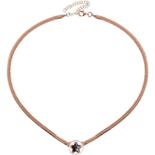 Silver, Italian Flat Chain White Cabochons Black Star Cubic Zirconia Choker Necklace, best present options for Your Loved Ones