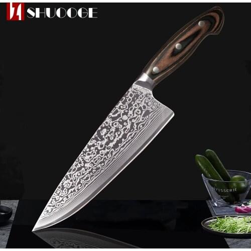 SHUOOGE Kitchen Knife 8 inch Chef Knives Professional Japanese High Carbon Stainless Steel Meat Cleaver Slicer Santoku Knife