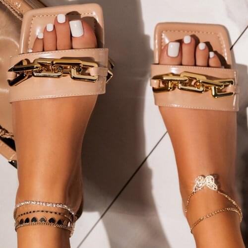 Women Slippers Summer Sandals Solid Color Chain Ladies Outdoor Slides Breathable Beach Flat Shoes Woman Flip Flops Big Size 43