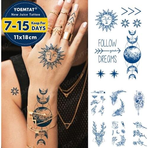 Juice Lasting Ink Tattoos Body Art Waterproof Temporary Tattoo Sticker Moon Star Universe Sun Tatoo Arm Fake Whale Tatto Women
