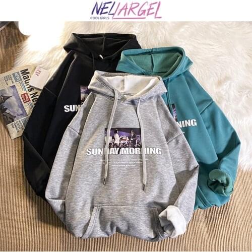 NELLARGEL Women hooded letter harajuku y2k hoodies 2021 female vintage Korean fashion causal sweatshirts girl streetwear hoodies