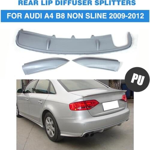 Rear Diffuser Lip Rear Bumper Side Splitters Flaps For Audi A4 B8 Non-Sline Bumper 2009 - 2012 3PCS/SET PU Unpainted Grey Primer