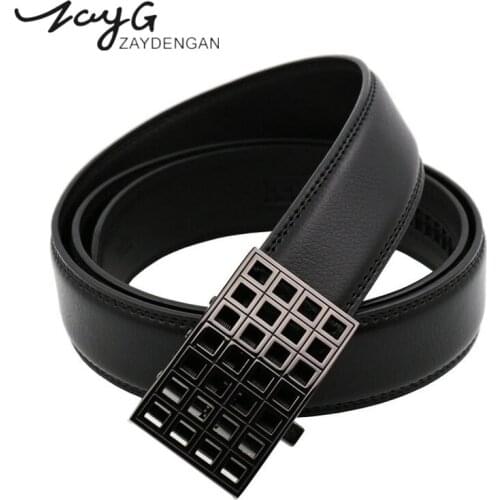 ZAYG Designer Men Fashion Hollow Metal Automatic Buckle Belts Man High Quality Luxury Belt Classic Business Buckle Black Belts