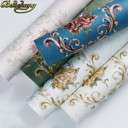 Beibehang retro green bedroom wallpaper self-adhesive wallpapers for living room TV background 3D Idyllic flowers wall sticker