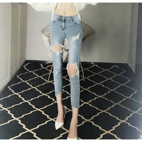 Womens Ripped Jeans Summer 2020 New High Waist Slim Skinny Leggings Plus Size Jeans Woman Streetwear High Waist Jeans
