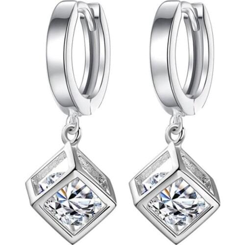 KOFSAC Hot Sale Silver 925 Earrings For Women Jewelry Classic Square Crystal Zircon Earring Ear Loop Female Valentines Day Gift