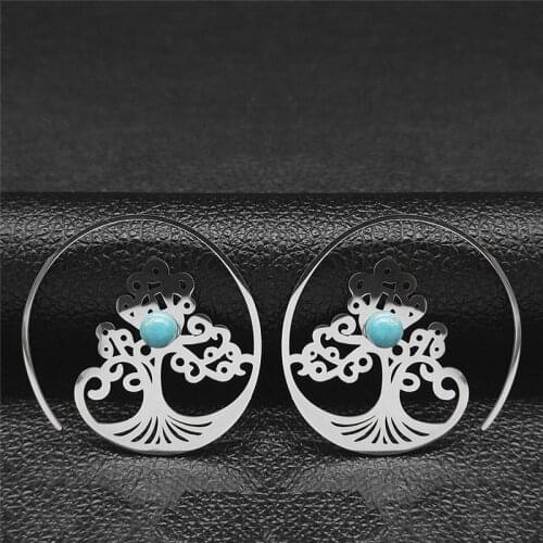 2021 Stone Stainless Steel Big Bohemia Flower Round Earings Women Gold Color Hoop Earrings Jewelry pendientes aro E9203S04