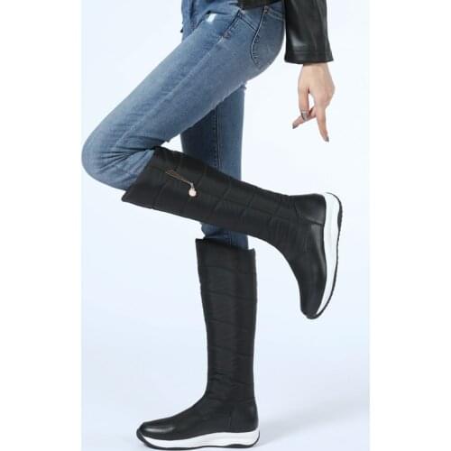 New winter warm women snow boots natural Genuine leather Knee high snow boots waterproof leisure Sports boots -30 degrees shoes