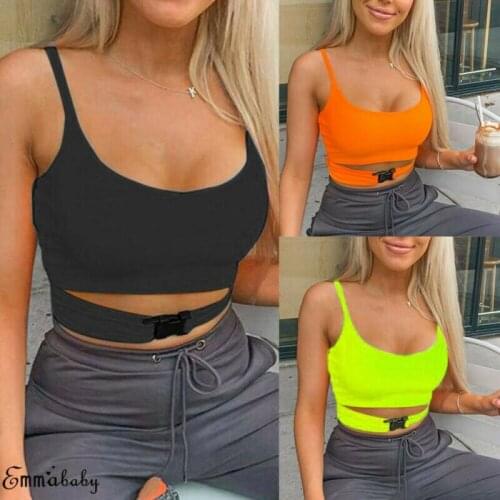 Women Ladies Bodycon Tank Top Front Buckle Bralette Bralet Bra Bustier Fluorescent Solid Sleeveless Crop Top