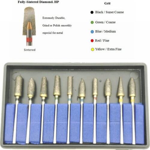 10pcs/kit Dental Universal Sintered Diamond Polisher Kits Burs Grinder for Polishing Trimming Drill 2.35mm