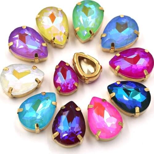 10x14mm 13x18mm Teardrop Shape AB Mocha Glass Crystal Stone Gold Claw Rhinestones Sew On Clothes/Bags/Shoes Clothing Accessories