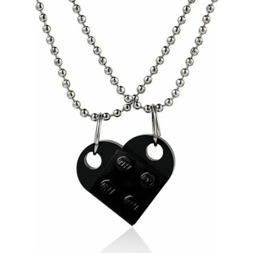 2Pcs/set Couples Brick Heart Pendant Shaped Necklace for Women Men Friendship Party Necklace Jewelry Valentines Day Gift
