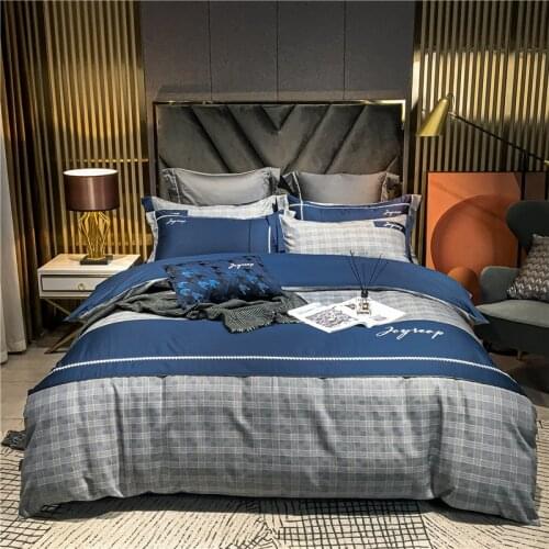 2021 Luxury Man Suit Fabric Business Bedding Set Embroidery Quilt Cover Flat Sheet Pillowcases Queen King Size 4/6Pcs
