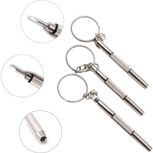 3 In 1 Eyeglass Screwdriver Portable Stainless Steel Keychain Screwdriver Eyeglass Sunglasses Watch Screwdriver Repair Kit Tools