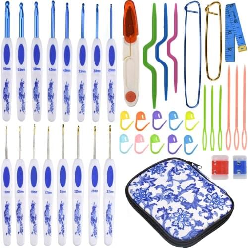 45 Pcs/Set Crochet Set Ergonomic Soft Handle Crochet Needles Sweater Knitting Needles Hook Kit DIY Clothes Scarf