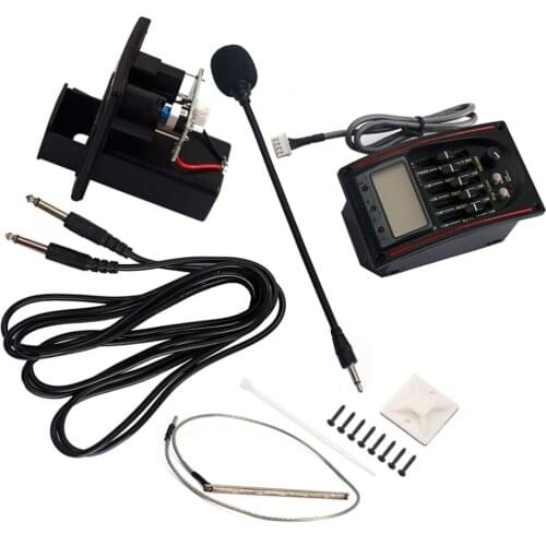 5 Band Acoustic Guitar Preamp EQ Equalizer Guitar Preamplifier Piezo Pickup with LCD Tuner and Microphone Volume Blend Presence