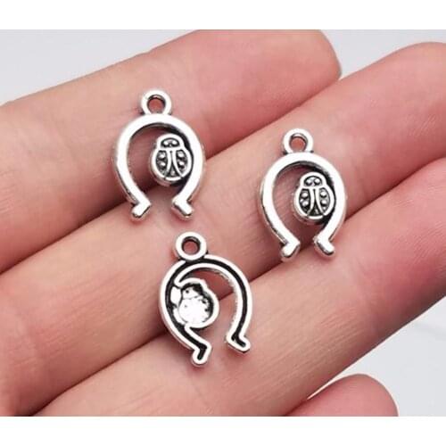 50pcs/lot--17x12mm, horseshoe cham,Antique silver plated Ladybug charms,DIY supplies,Jewelry accessories