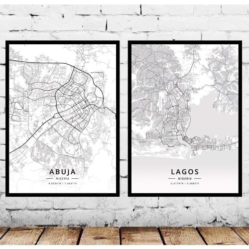 Abuja Lagos Nigeria Map Poster