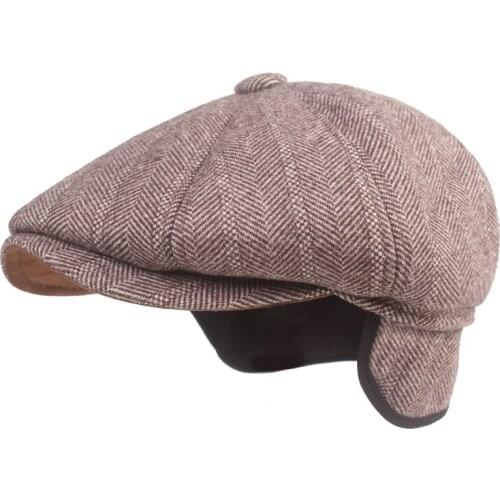 Berets Men Autumn Winter Hat Warm Male Earflap Cap Vintage Ivy Newsboy Flat Cap Elder Man Dad Hat with Ear Flap Beret Cap