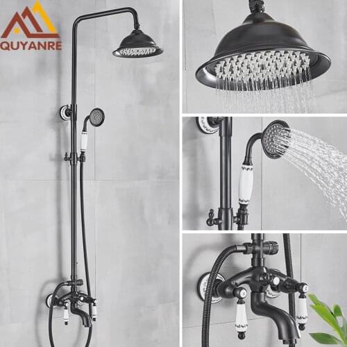 Bronze Black Shower Faucet Bathroom Rainfall Shower 3-way Hot Cold Water Mixer Swivel Spout Shower For Bathroom Bath Mixer Tap