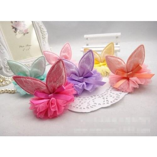 Boutique 30pcs Fashion Cute Lace Rabbit Ears Hairpins Kawaii Solid Gauze Hair Bow Animal Ears Hair Clips Princess Headwear