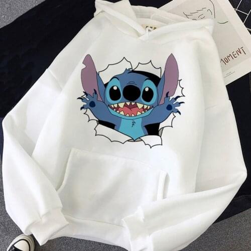 Disney Cartoon Ohana Stitch Hoodies Women Kawaii Lilo Stitch Graphic Streetwear Funny Unisex Tops Anime Sweatshirts Female