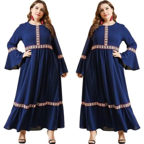 Abaya Muslim Women Long Dress Bohemian Casual Ramadan Dubai Flare Sleeve Maxi Robe Gown Middle East Plus Size Turkish Oman New