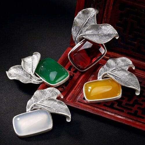 2018 New Arrival Carnelian New S990 Fine Restoring Ancient Ways Leaves Inlaid Ms Square Long Sweater Chain Pendant