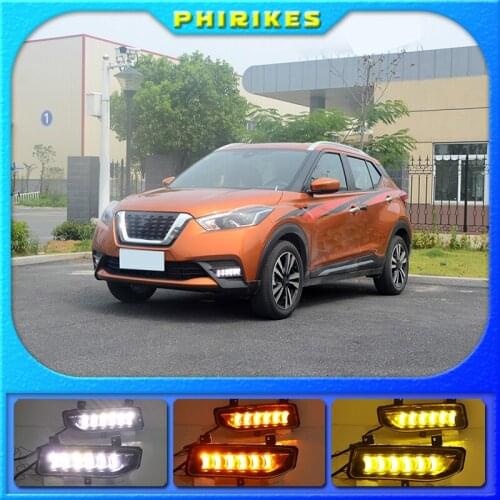 DRL For Nissan Kicks 2017 2018 2019 LED Car Daytime Running Light Waterproof Driving Fog Day Lamp With Turn Signal