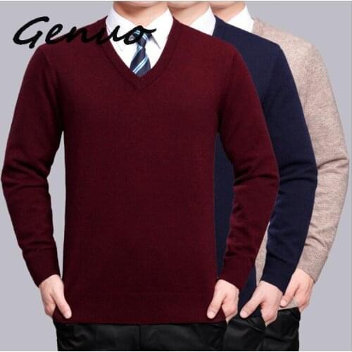 Genuo New Sweater Men Clothes 2020 Autumn Winter Cashmere Wool Pullover Sweaters Plus Size Business Casual V-Neck Pull Homme