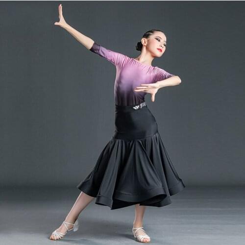 Girls Gradient Purple Ballroom Dance Competition Suit Cha Cha Performance Dresses Summer Waltz Dancing Practice Wear VDB3706
