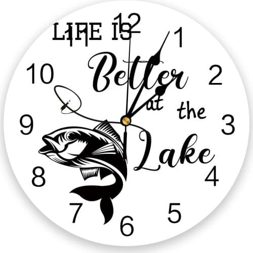Seaside Fishing Hook Black White Round Wall Clock Modern Design Home Living Room Decoration Childrens Room Kitchen Table Clock