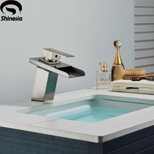 Chrome & Nickel Brushed & Gold & ORB Brass Bathroom Basin Faucet Waterfall Vanity Sink Mixer Tap Hot And Cold Water