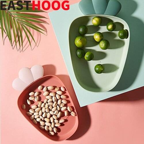 Cute Carrot Shape Fruit Dishes Candy Snacks Nuts Seeds Dry Fruit Dessert Plastic Plate Bowl Breakfast Tray Home Kitchen Supplies